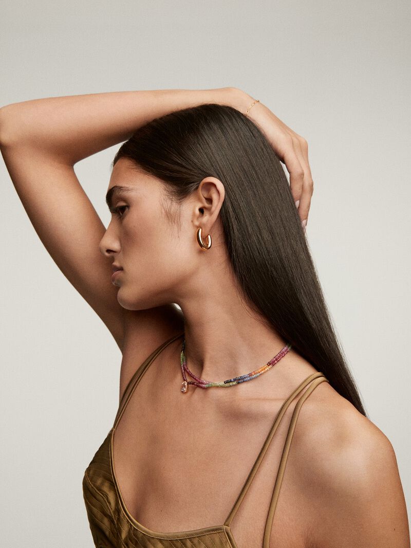 925 Silver necklace bathed in 18K yellow gold with multicolor sapphire beads image number 5