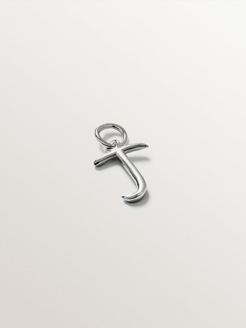 925 Silver charm with initial T image number 1