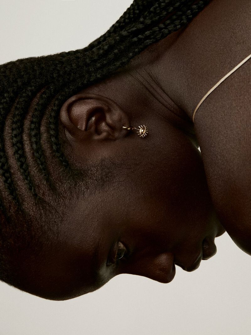 Small hoop earrings made of 925 silver, coated in 18K yellow gold with eye image number 2