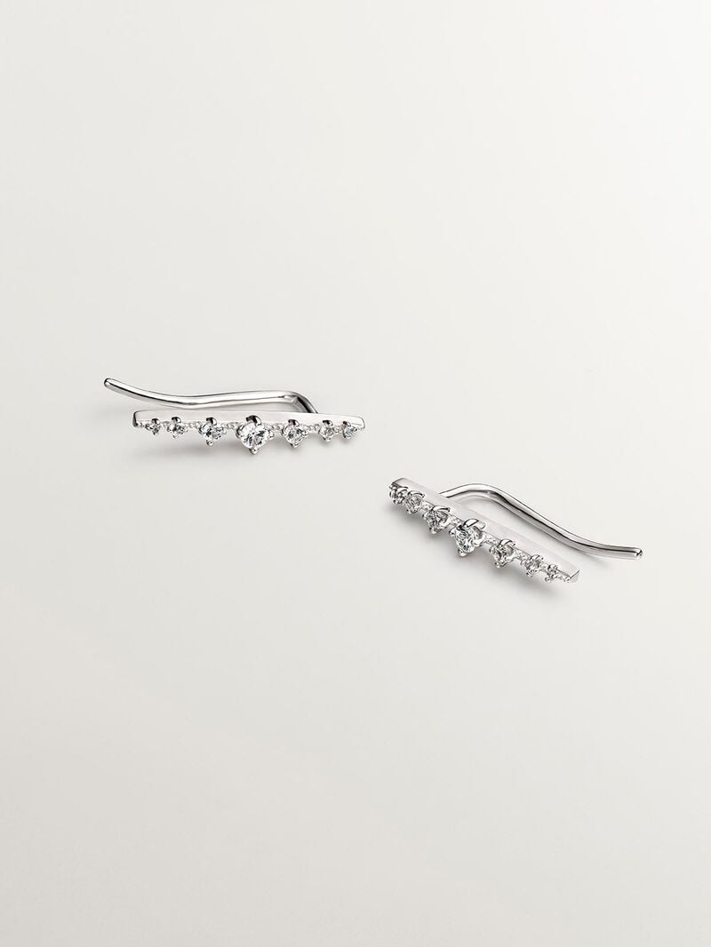 925 Silver Climber Earrings with White Sapphires image number 0