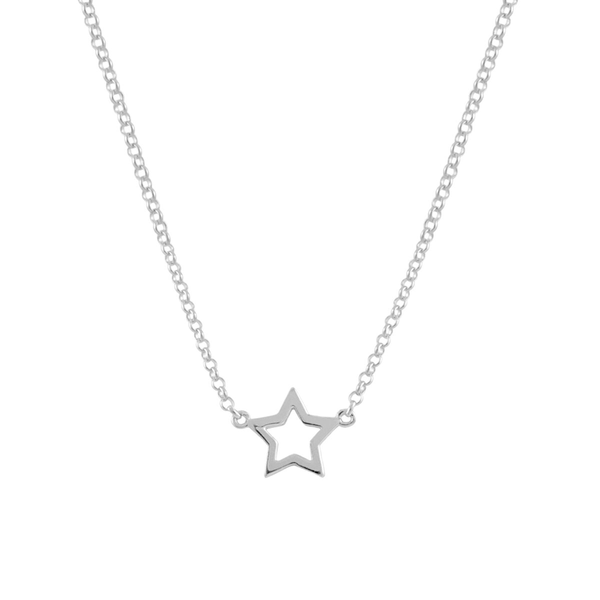 Silver hollow star necklace , J00659-01, hi-res