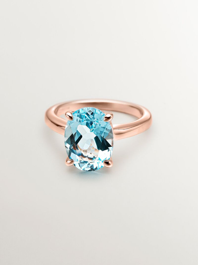 925 Silver ring coated in 18K rose gold with sky blue topaz image number 2