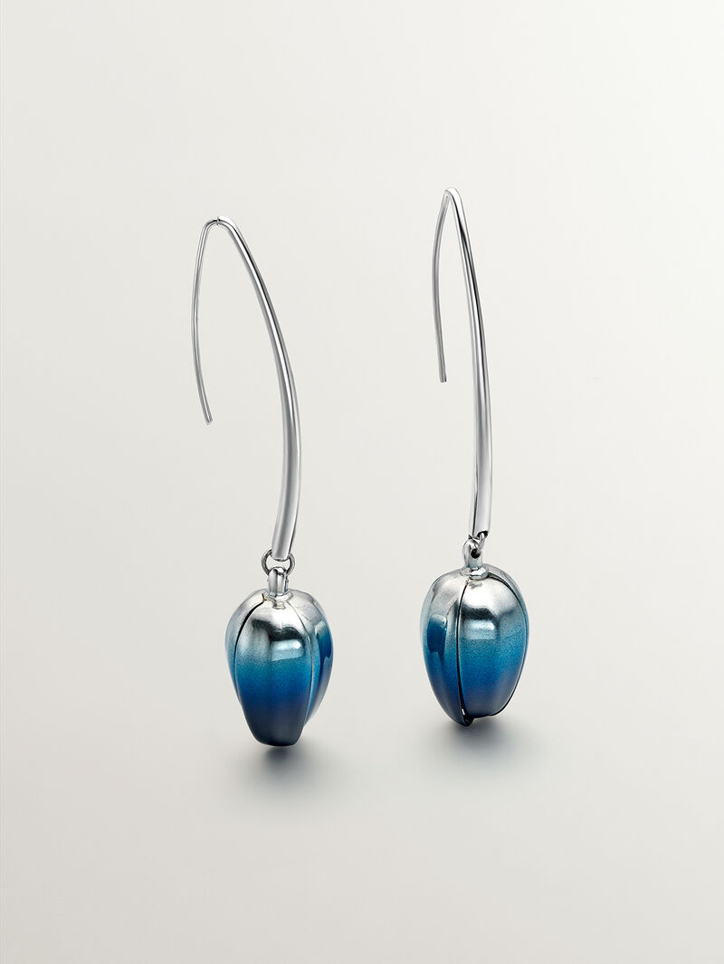 Orchid-shaped 925 silver earrings with gradient blue enamel and polished effect image number 2