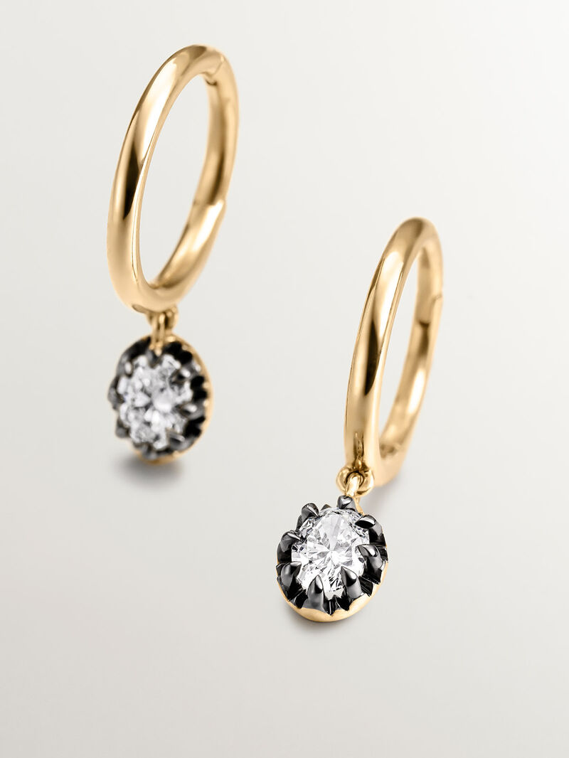 18K yellow gold earrings with aged effect and oval-cut diamonds image number 6