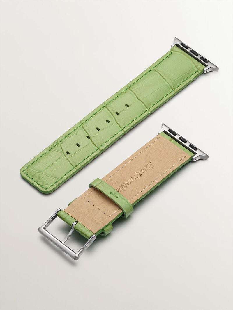 Green leather strap with crocodile finish for Apple Watch. image number 4