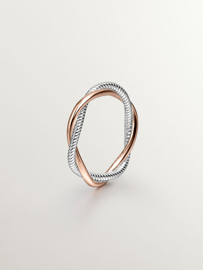 Double twisted ring made of 925 silver bathed in 18K rose gold. image number 0