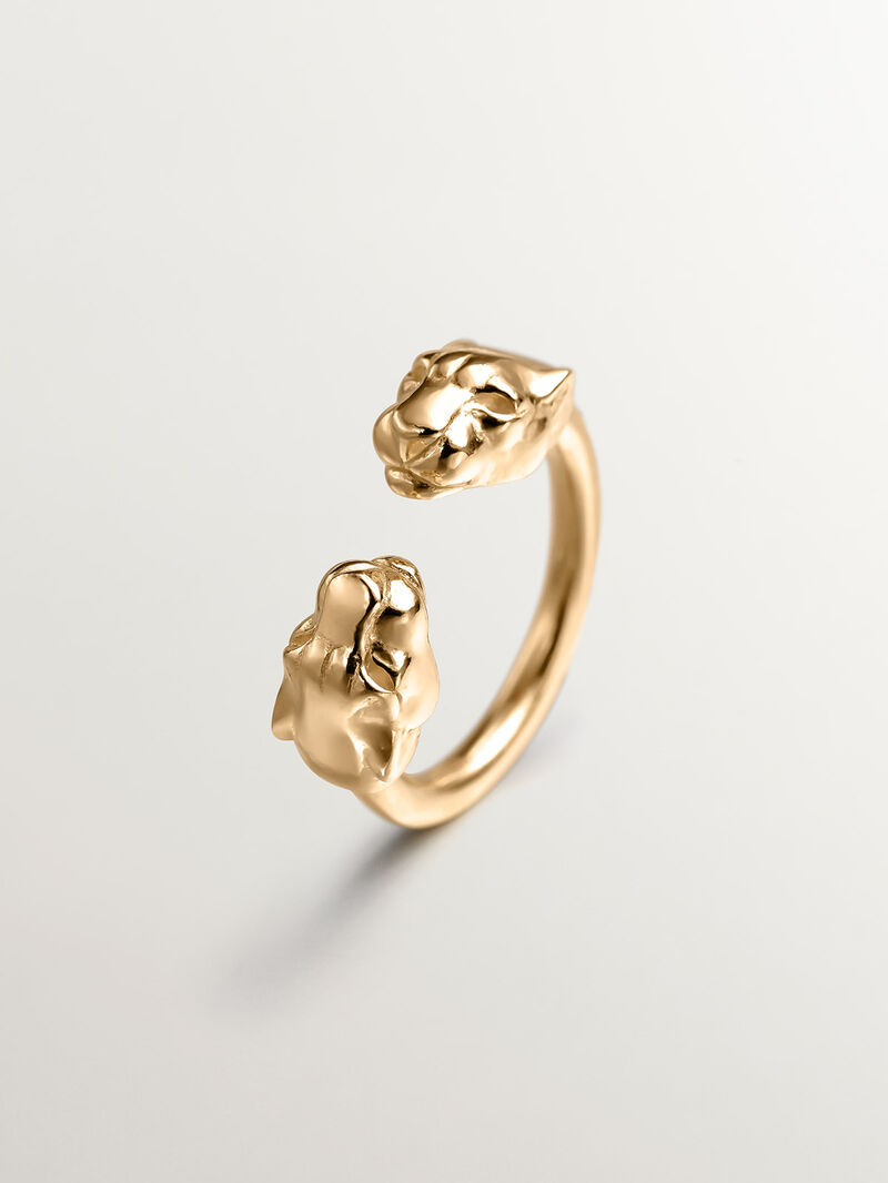 You and I ring made of 925 silver, bathed in 18K yellow gold with panther heads. image number 0