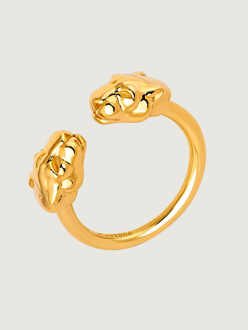 You and I ring made of 925 silver, bathed in 18K yellow gold with panther heads. image number 0