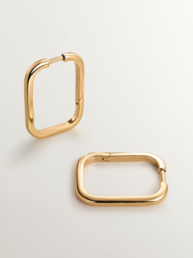Large square hoop earrings made of 925 silver coated in 18K yellow gold image number 1
