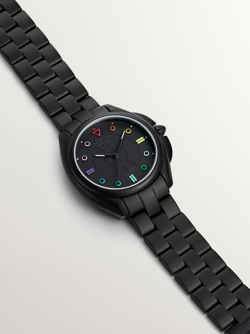 Stainless steel watch 316L black with black contrasts image number 0