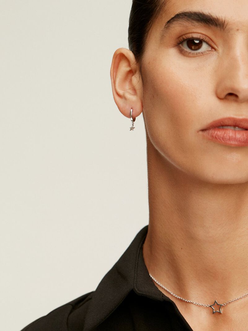 Small 925 silver hoop earrings with star. image number 3