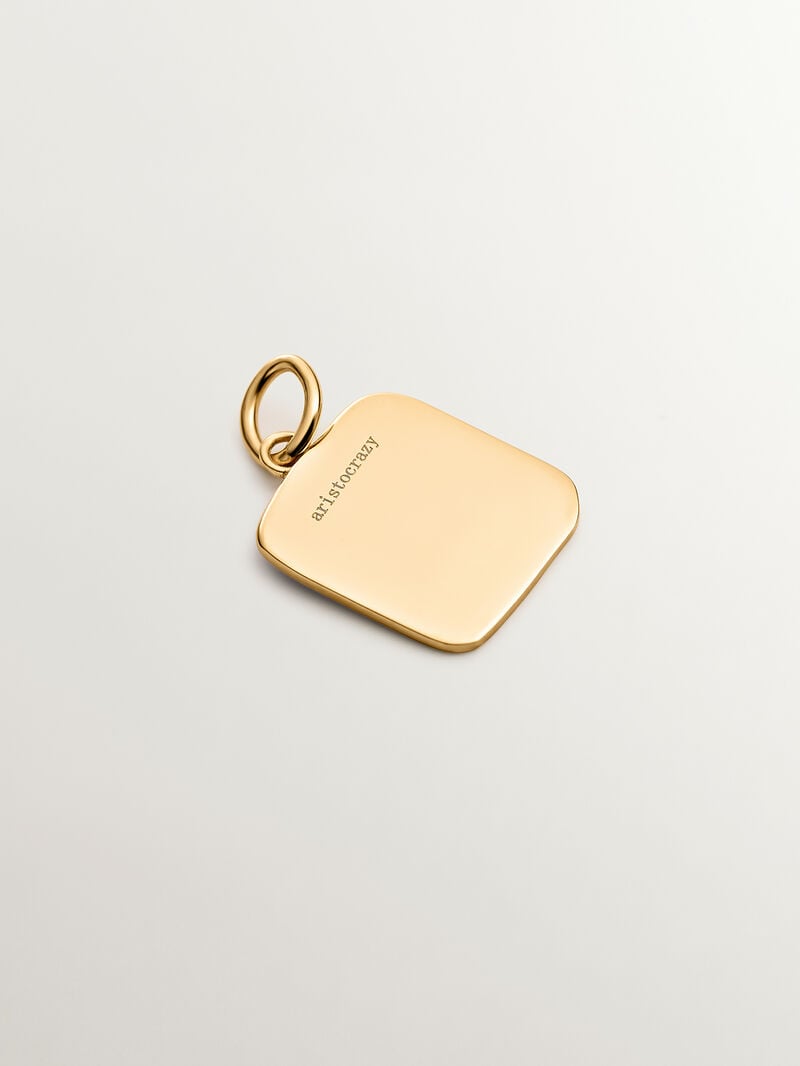 18K yellow gold plated 925 sterling silver charm with initial B and lilac enamel in a square shape image number 2