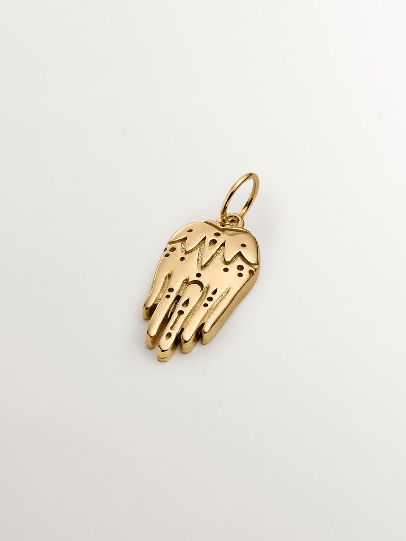 925 Silver charm bathed in 18K yellow gold with turquoise enamel and Hand of Fatima. image number 2