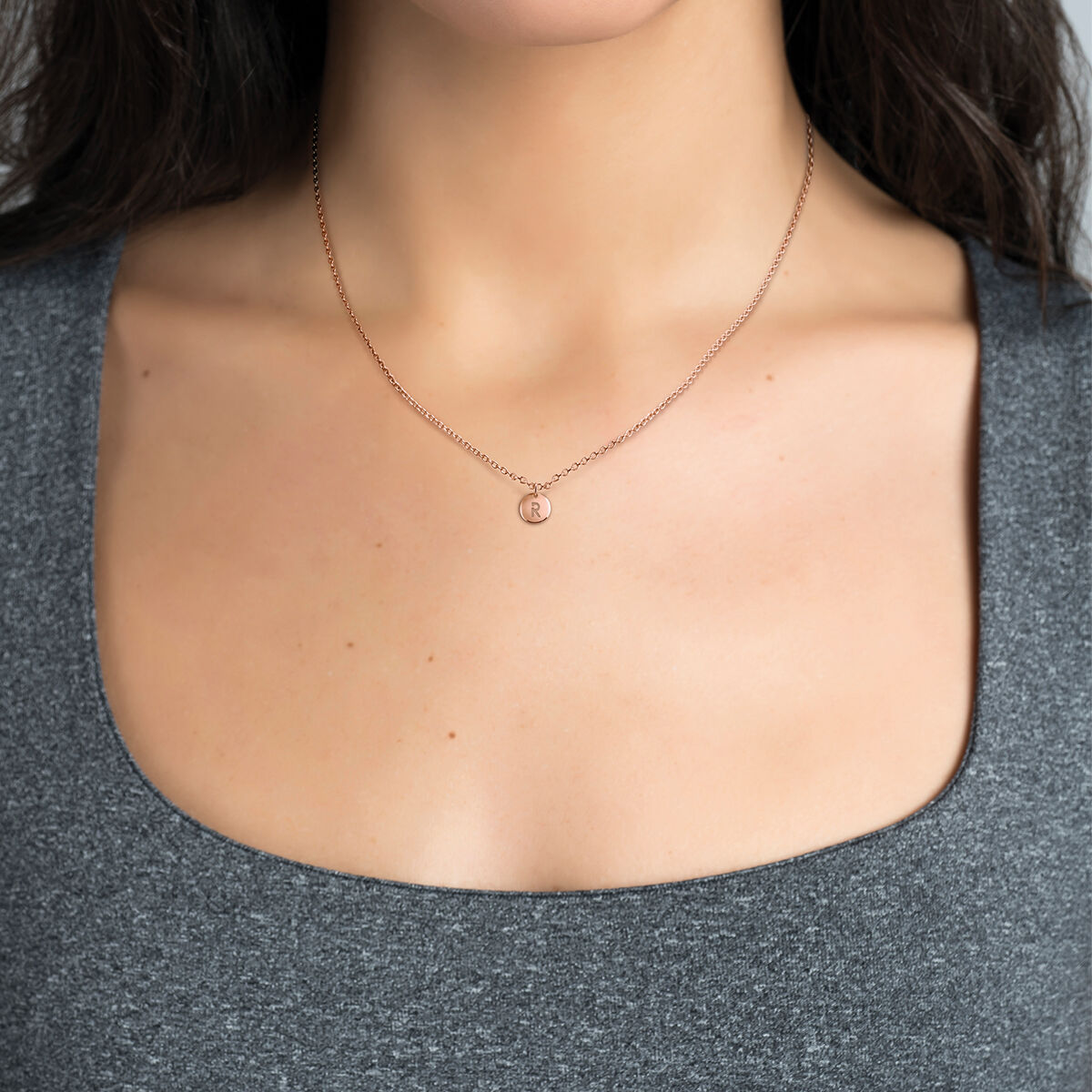 Rose gold-plated silver R initial medallion charm  , J03455-03-R, hi-res