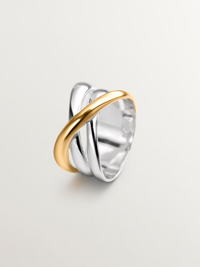 Wide triple bicolored ring made of 925 silver and 925 silver dipped in 18K yellow gold. image number 0