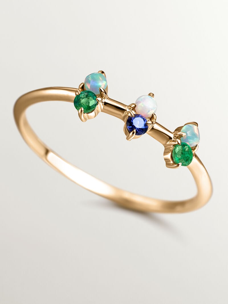 18K yellow gold ring with blue opal and white diamonds. image number 6