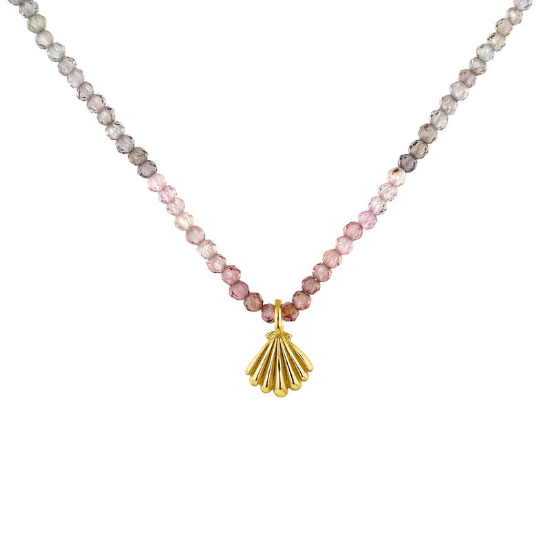 Gold plated spinel chain shell necklace, J04928-02-MSN, hi-res