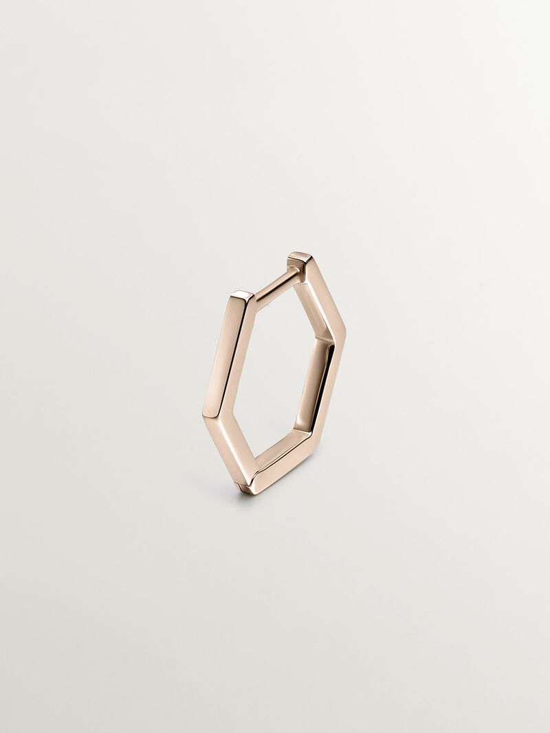 Individual 9K rose gold hoop earring with hexagonal shape. image number 0