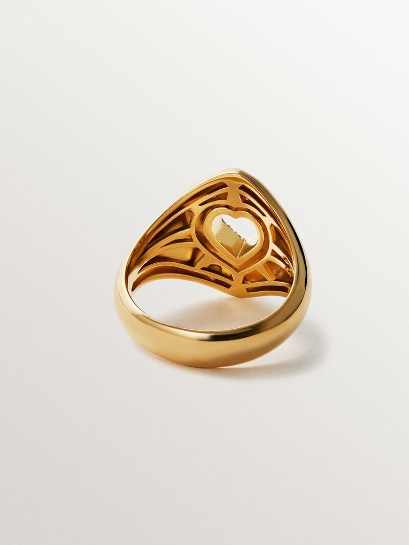 18K yellow gold plated 925 silver ring with purple rhodolites, white topaz and heart shape image number 4