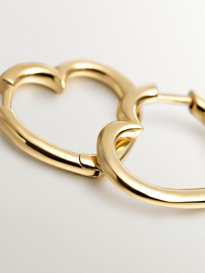 925 Silver hoop earrings gold-plated in 18K yellow gold in the shape of a heart. image number 4