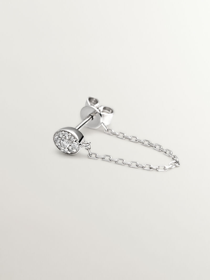 Individual 18K white gold earring with chain and diamonds. image number 0
