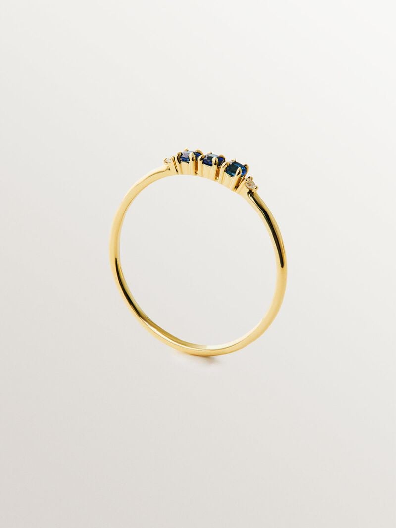 9K yellow gold ring with sapphires and diamonds image number 4