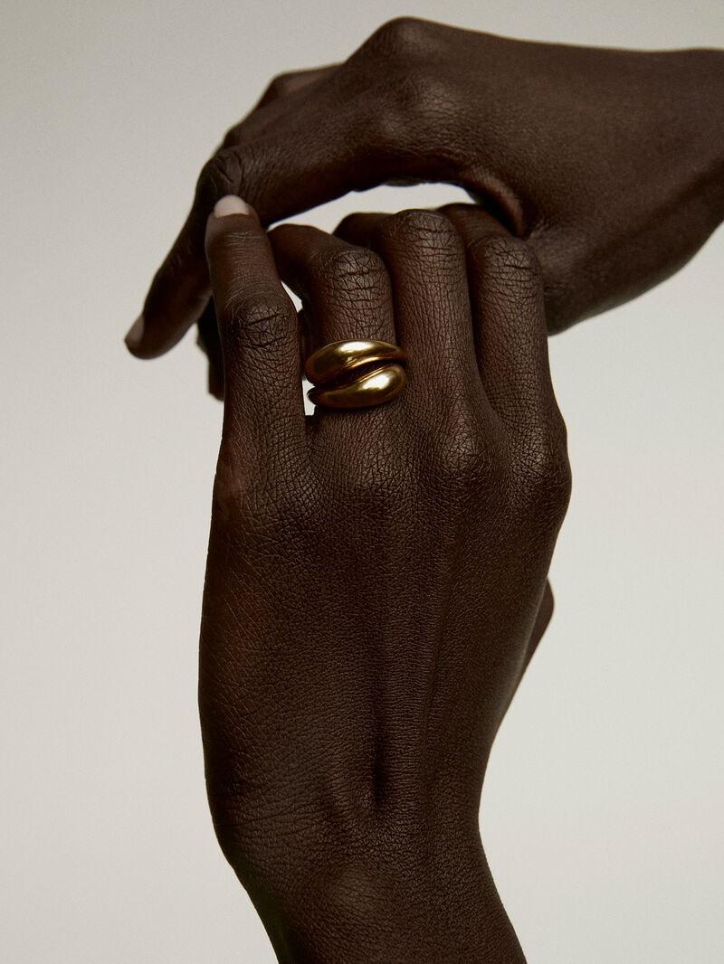 You and Me ring made of 925 silver, bathed in 18K yellow gold with a domed spiral shape. image number 1