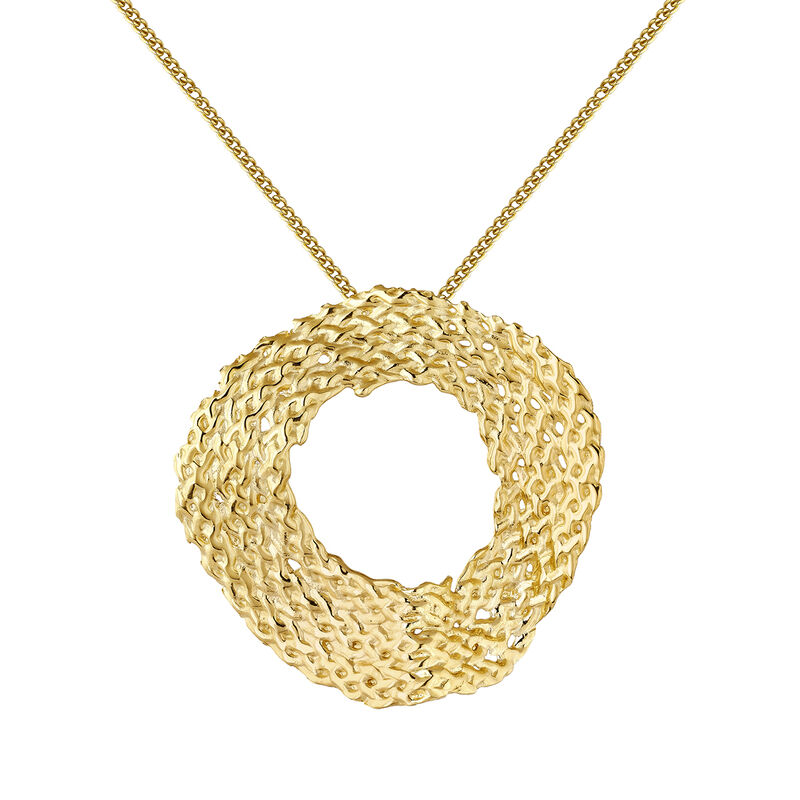 Gold plated geometric wicker circle necklace, J04420-02, hi-res