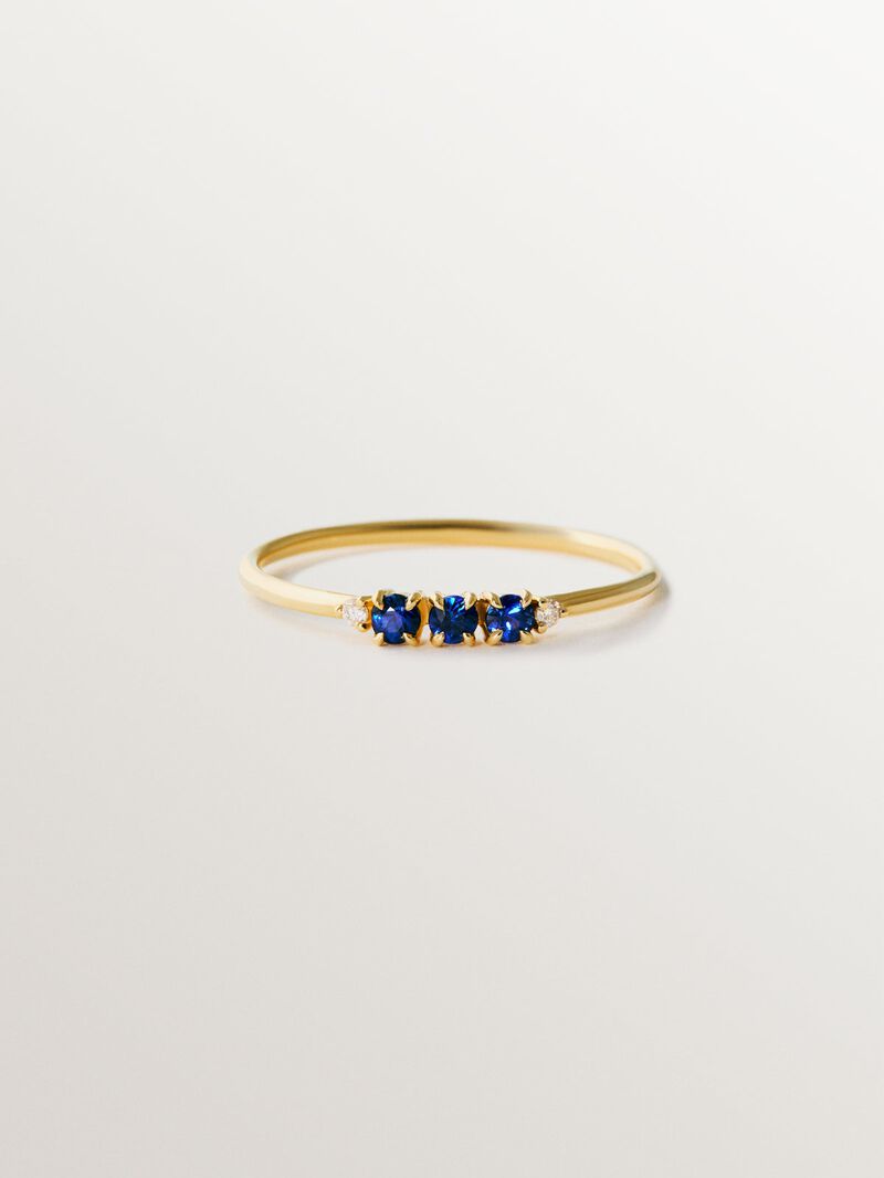 9K yellow gold ring with sapphires and diamonds image number 2