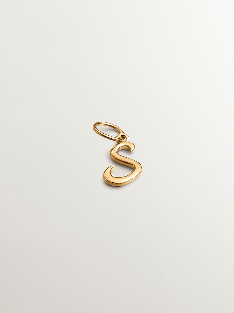 925 Silver charm bathed in 18K yellow gold with initial S image number 0