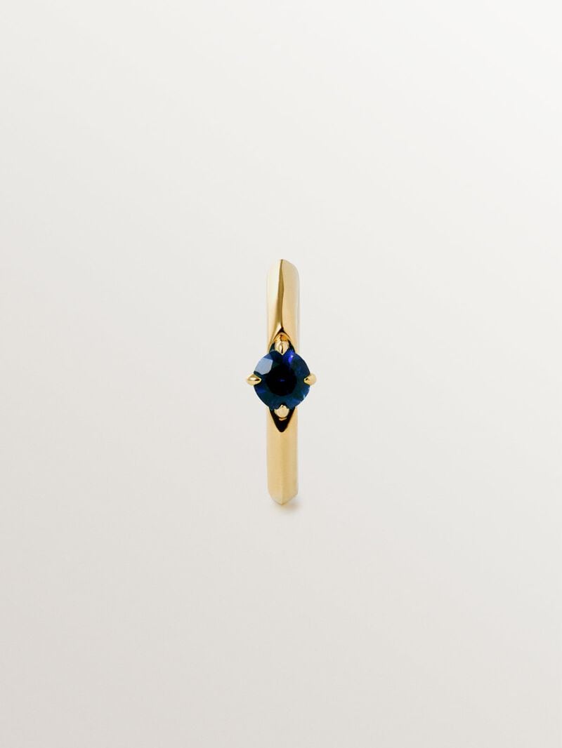 9K Yellow Gold Blue Sapphire Single Hoop Earring image number 2