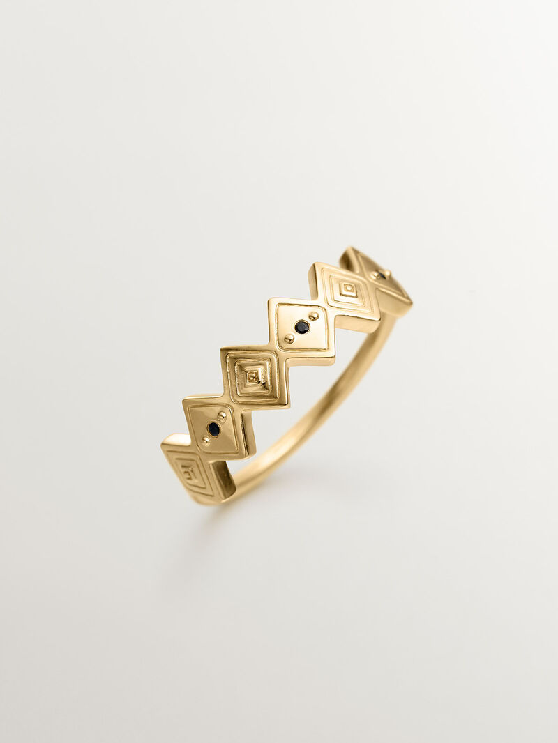 925 silver ring bathed in 18k yellow gold with black spinelas image number 4