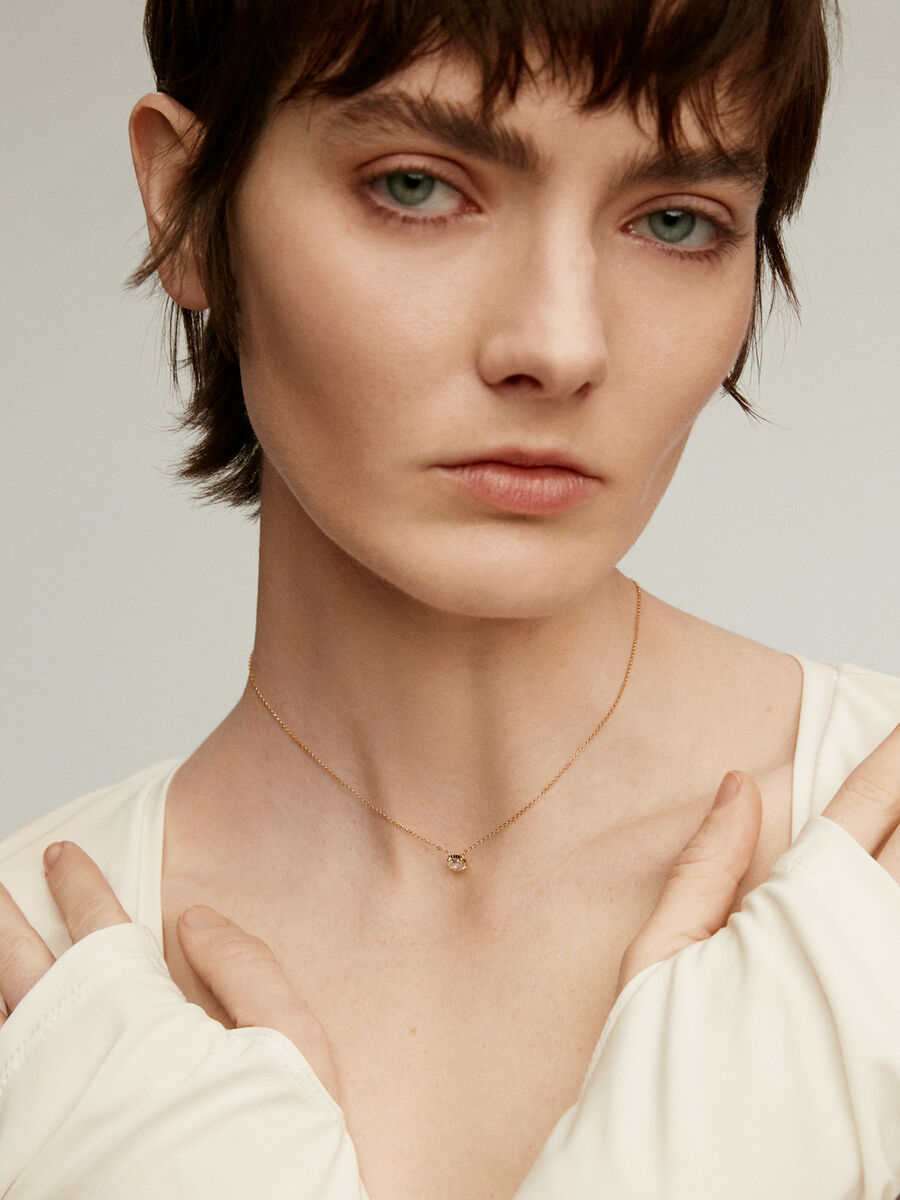 Gold plated blue topaz necklace , J04668-02-SKY, model