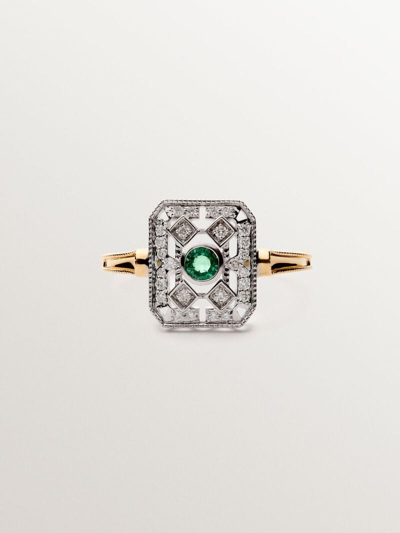 18K white gold and yellow gold ring with brilliant-cut diamonds and brilliant-cut emeralds image number 2