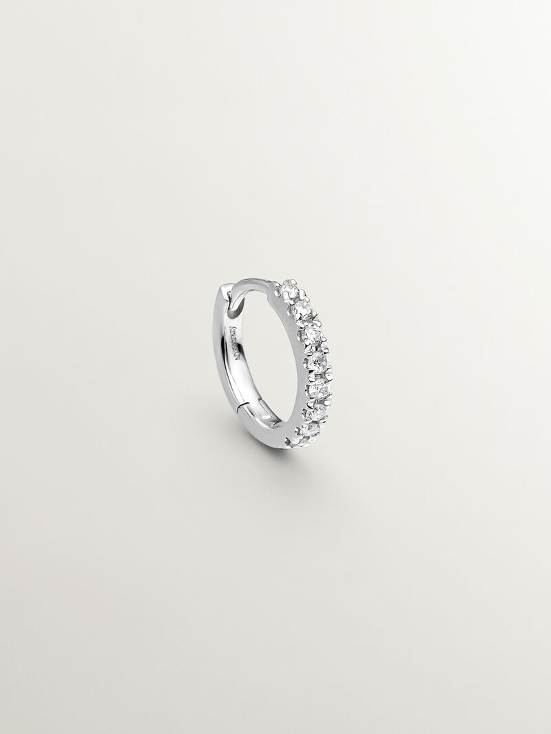 18K white gold single hoop earring with brilliant-cut diamond image number 0