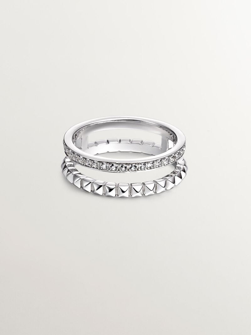 925 Silver double ring with relief and white topazes image number 2