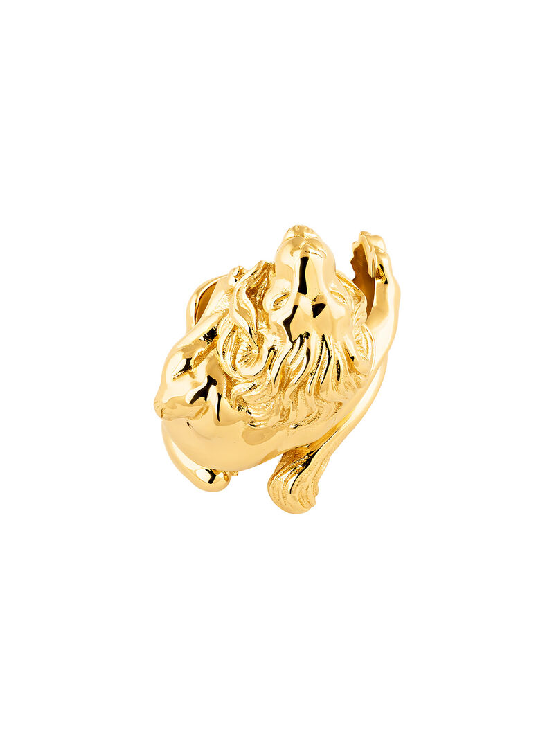 931 Silver ring bathed in 18K yellow gold in the shape of a lion image number 2