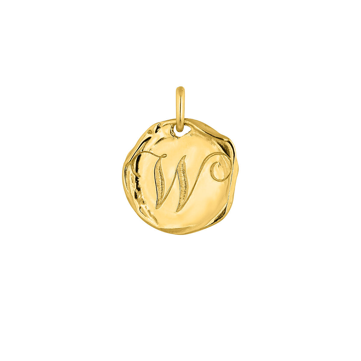 Charm medalla inicial W artesanal plata recubierta oro , J04641-02-W, hi-res