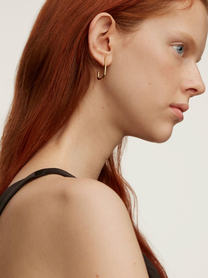 Large rectangular hoop earrings made of 925 silver bathed in 18K yellow gold. image number 1