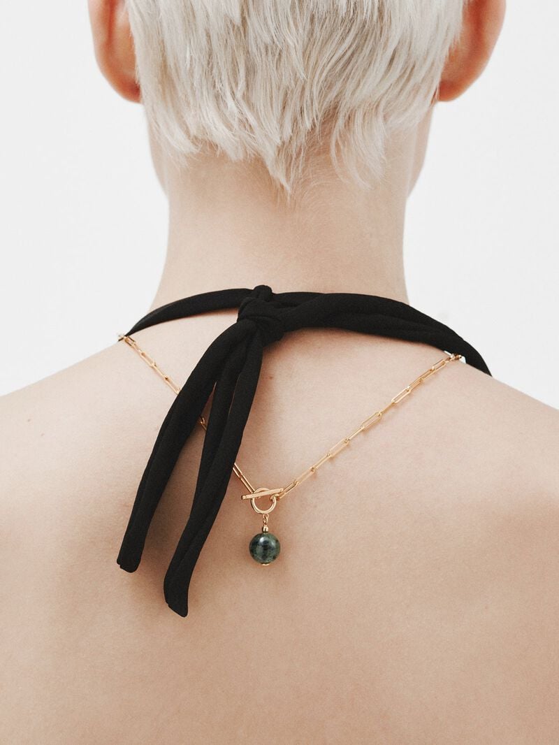 925 silver chain bathed in 18k yellow gold with green jaspe image number 1