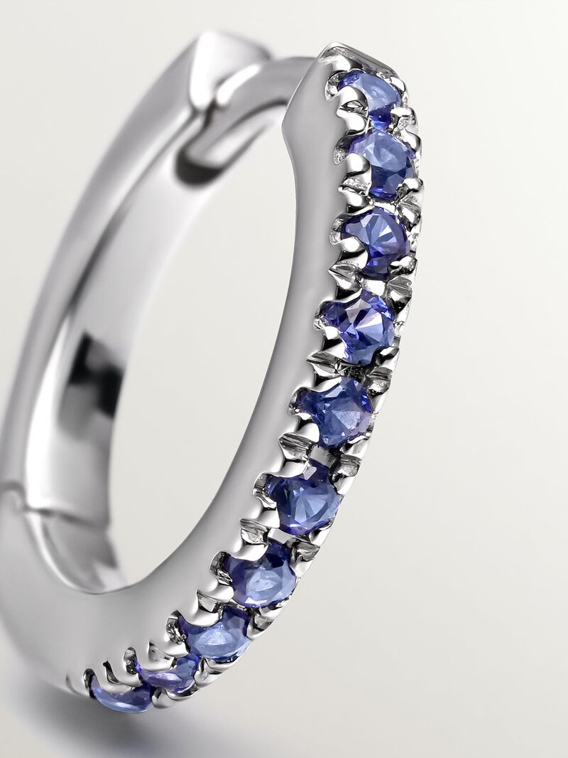 Individual small hoop earring made of 9K white gold with blue sapphires. image number 4