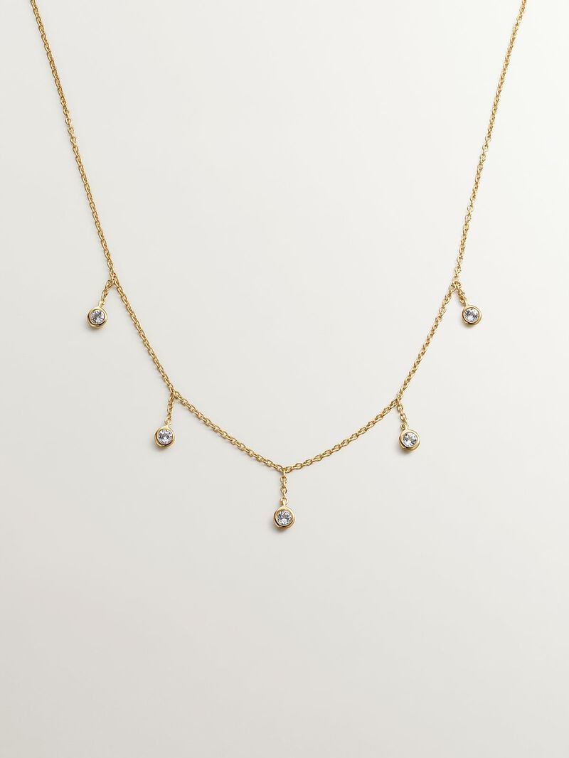 925 silver necklace bathed in 18K yellow gold with white topaz stones image number 0