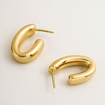 Small gold plated silver oval hoop earrings, J00799-02,hi-res