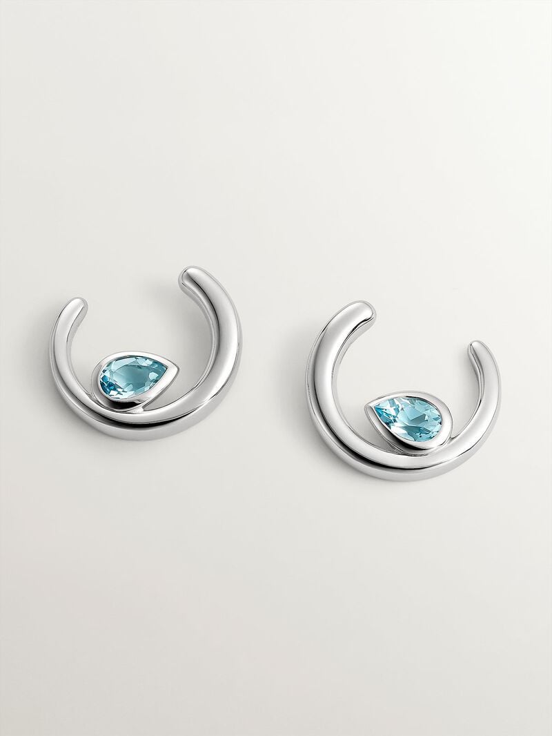 925 silver hoop earrings with 2 sky blue topazes image number 0