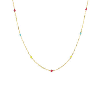 9 ct gold multicoloured enamel ball necklace, J05009-02-MULENA,hi-res