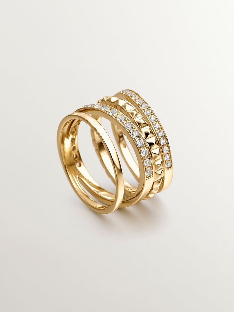 926 Silver multi-arm ring bathed in 18K yellow gold with relief and white topazes. image number 4