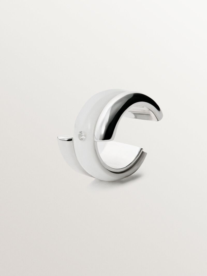 925 silver earcuff earring with zircon suspended in resin image number 2