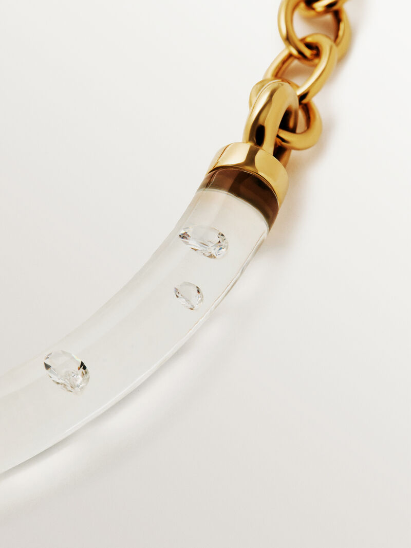 Rigid 18K yellow gold plated 925 silver necklace with zircons suspended in resin image number 4