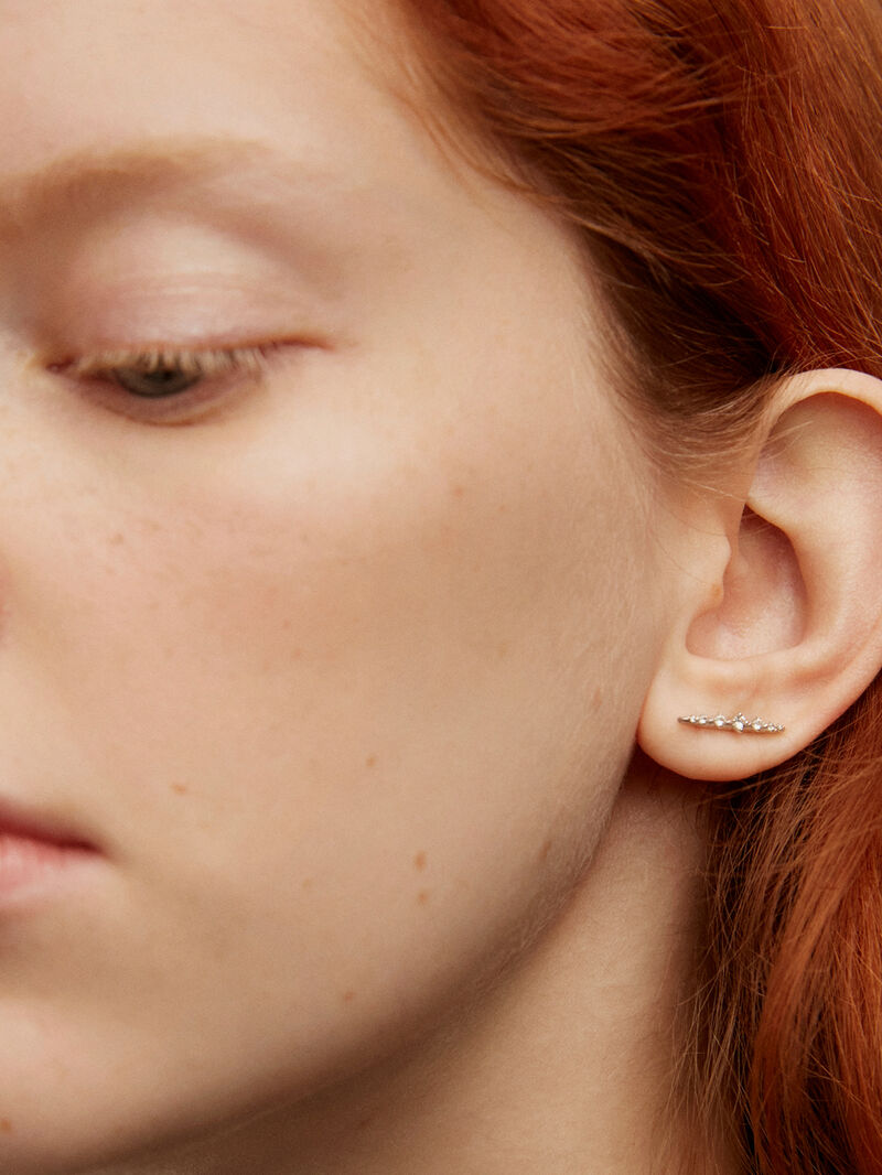 925 Silver Climber Earrings with White Sapphires image number 1