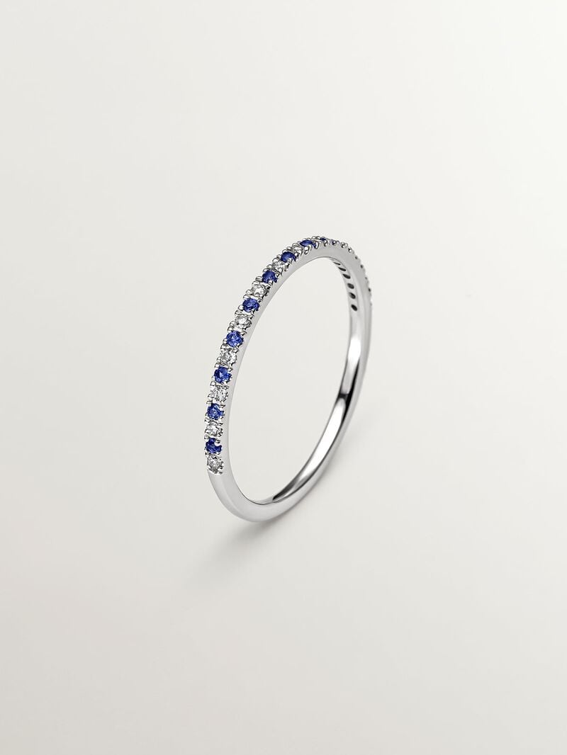 9K white gold ring with sapphires and diamonds image number 0